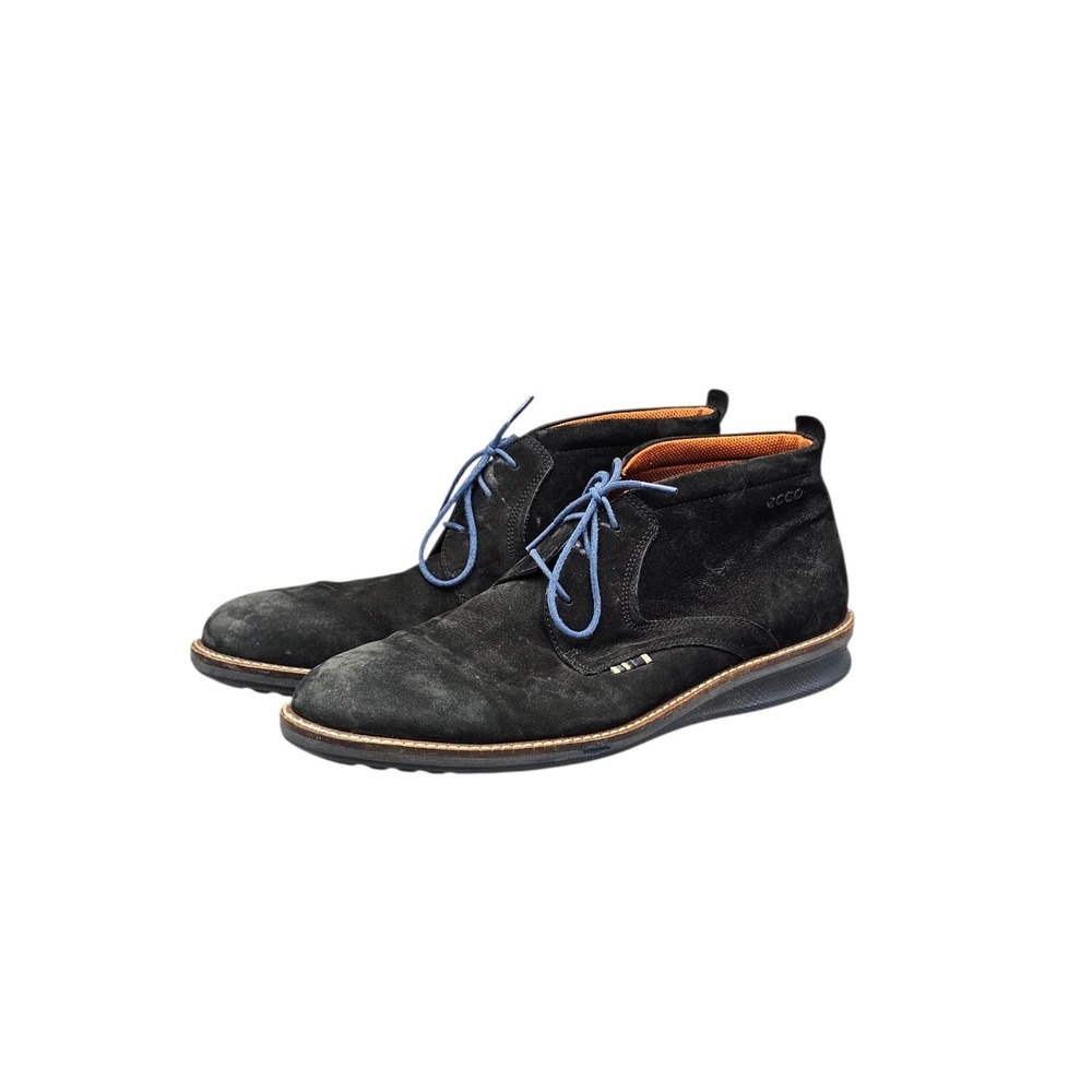 Ecco Men's Size 10 EUC Hybrid Black Nubuck Leather Blue Sole Chukka Boots Shoes - Picture 3 of 8